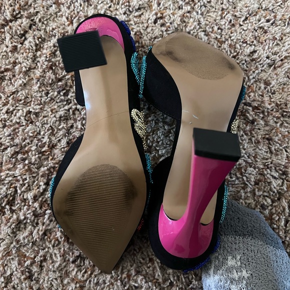 Betsey Johnson Black Heels with Colorful Embellishments - Picture 5 of 7